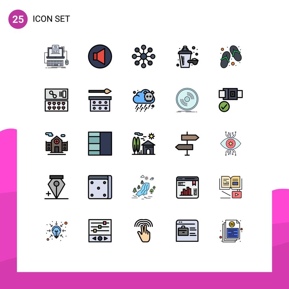 Universal Icon Symbols Group of 25 Modern Filled line Flat Colors of spa shoes database footwear nutrition supplement Editable Vector Design Elements