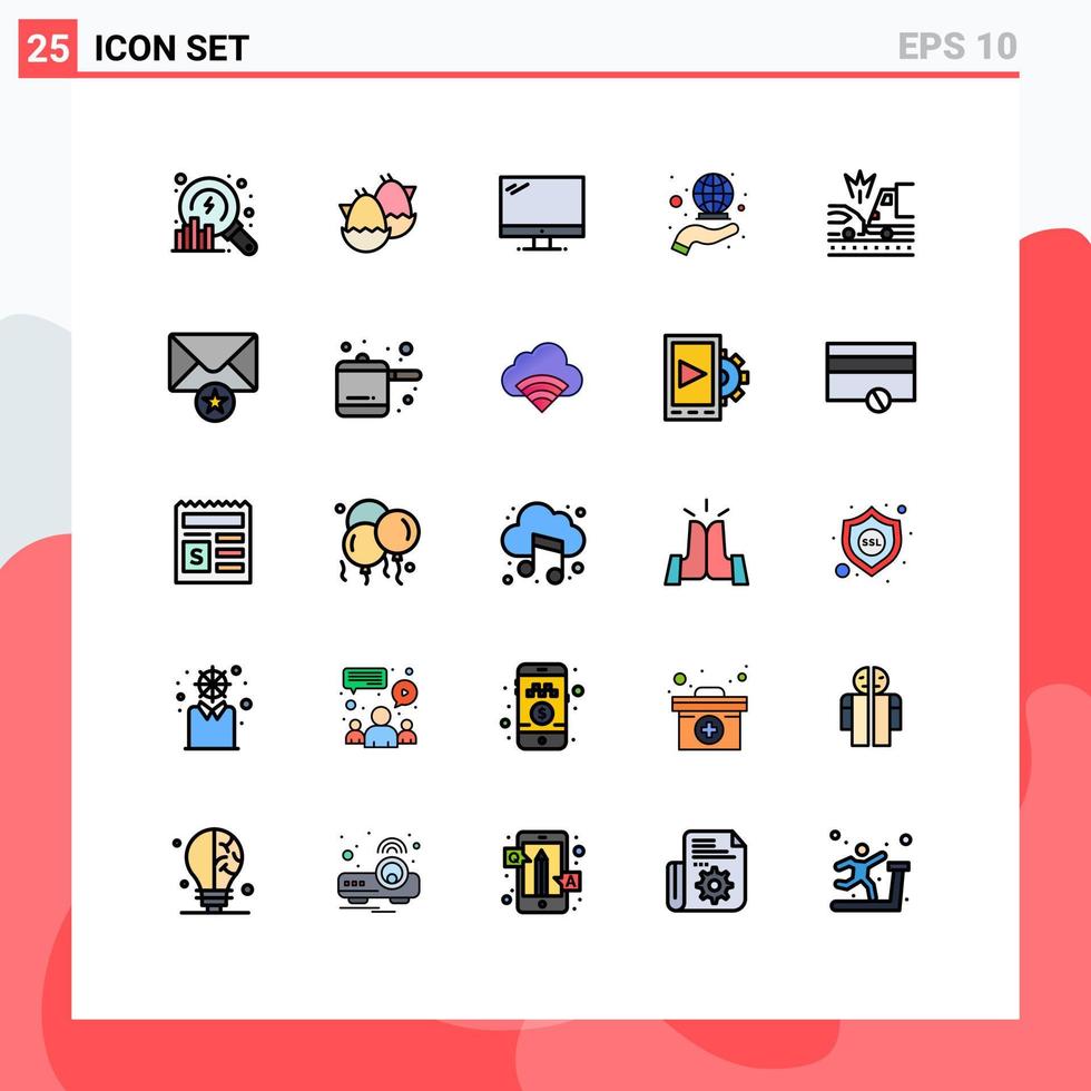 25 Universal Filled line Flat Colors Set for Web and Mobile Applications accident international computer global pc Editable Vector Design Elements