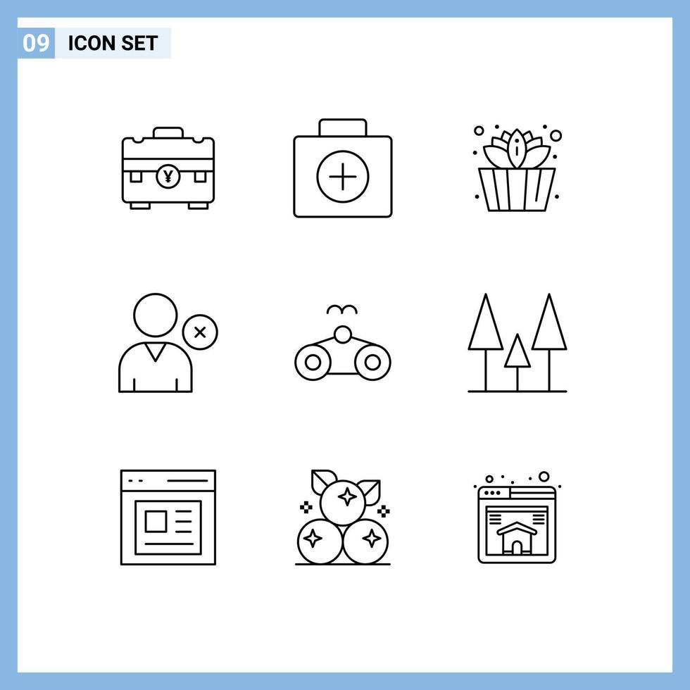 User Interface Pack of 9 Basic Outlines of holiday beach suitcase user delete Editable Vector Design Elements