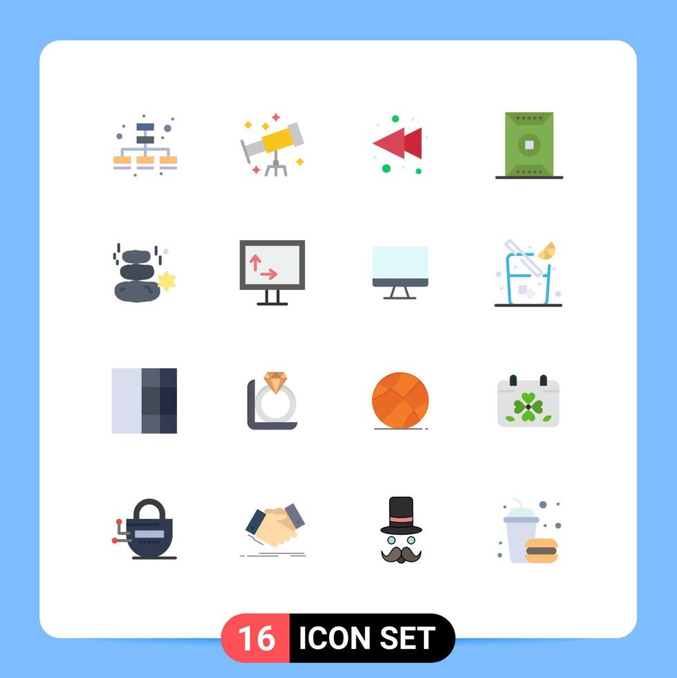 Pictogram Set of 16 Simple Flat Colors of square rock rewind natural sports Editable Pack of Creative Vector Design Elements