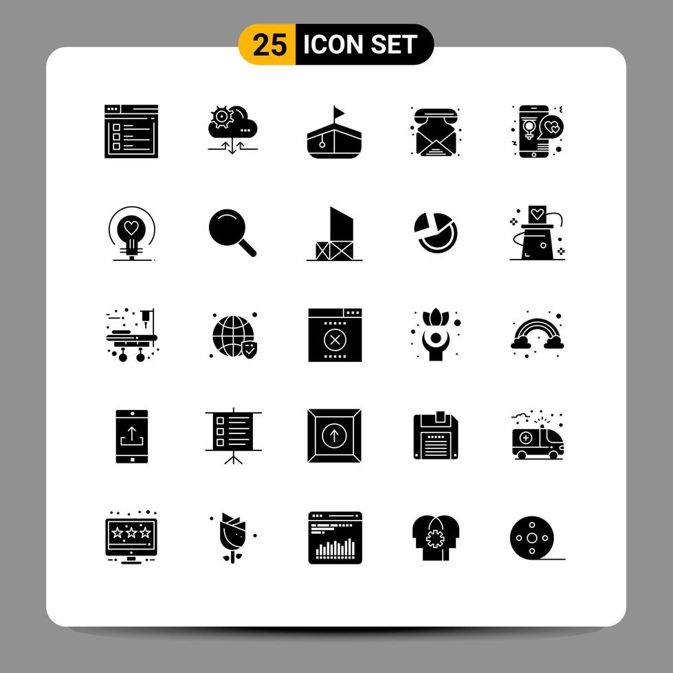 25 Universal Solid Glyph Signs Symbols of day call arrow phone contacts Editable Vector Design Elements