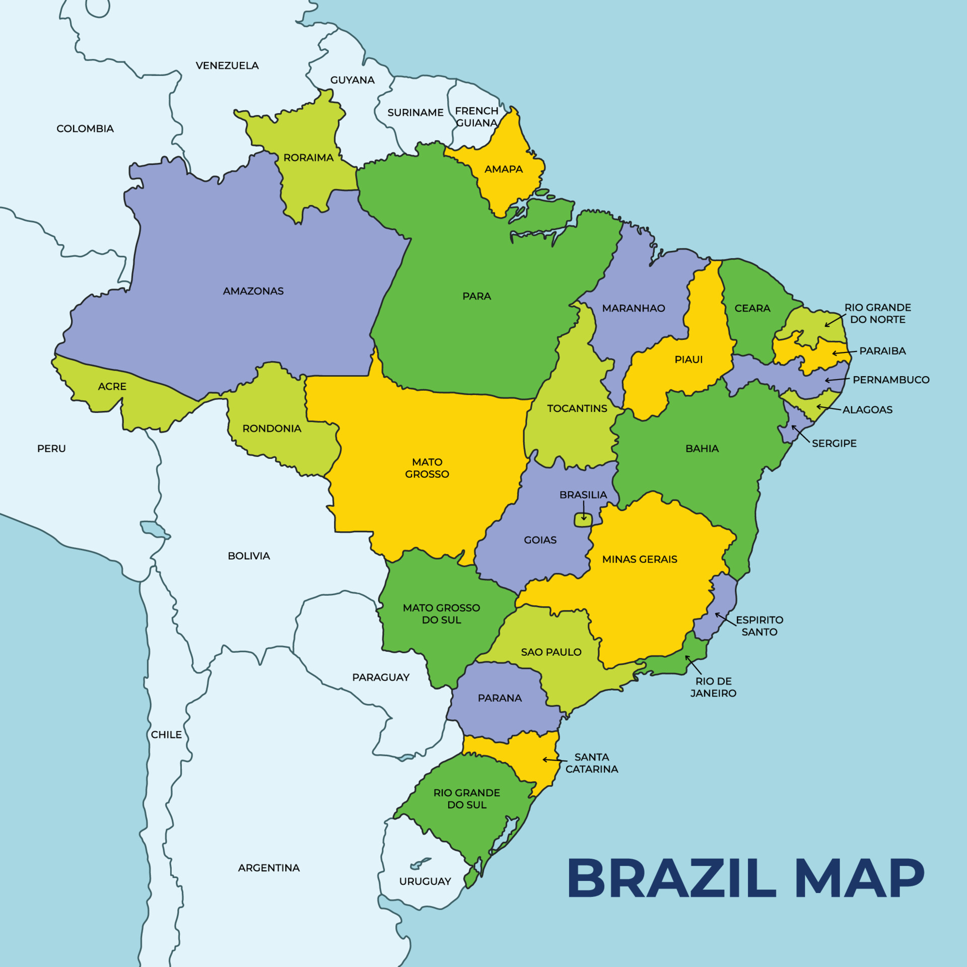 Map of Brazil 19649994 Vector Art at Vecteezy