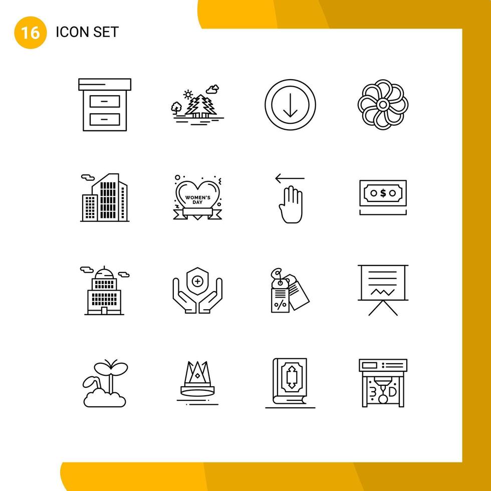 Mobile Interface Outline Set of 16 Pictograms of real building arrow spring nature Editable Vector Design Elements