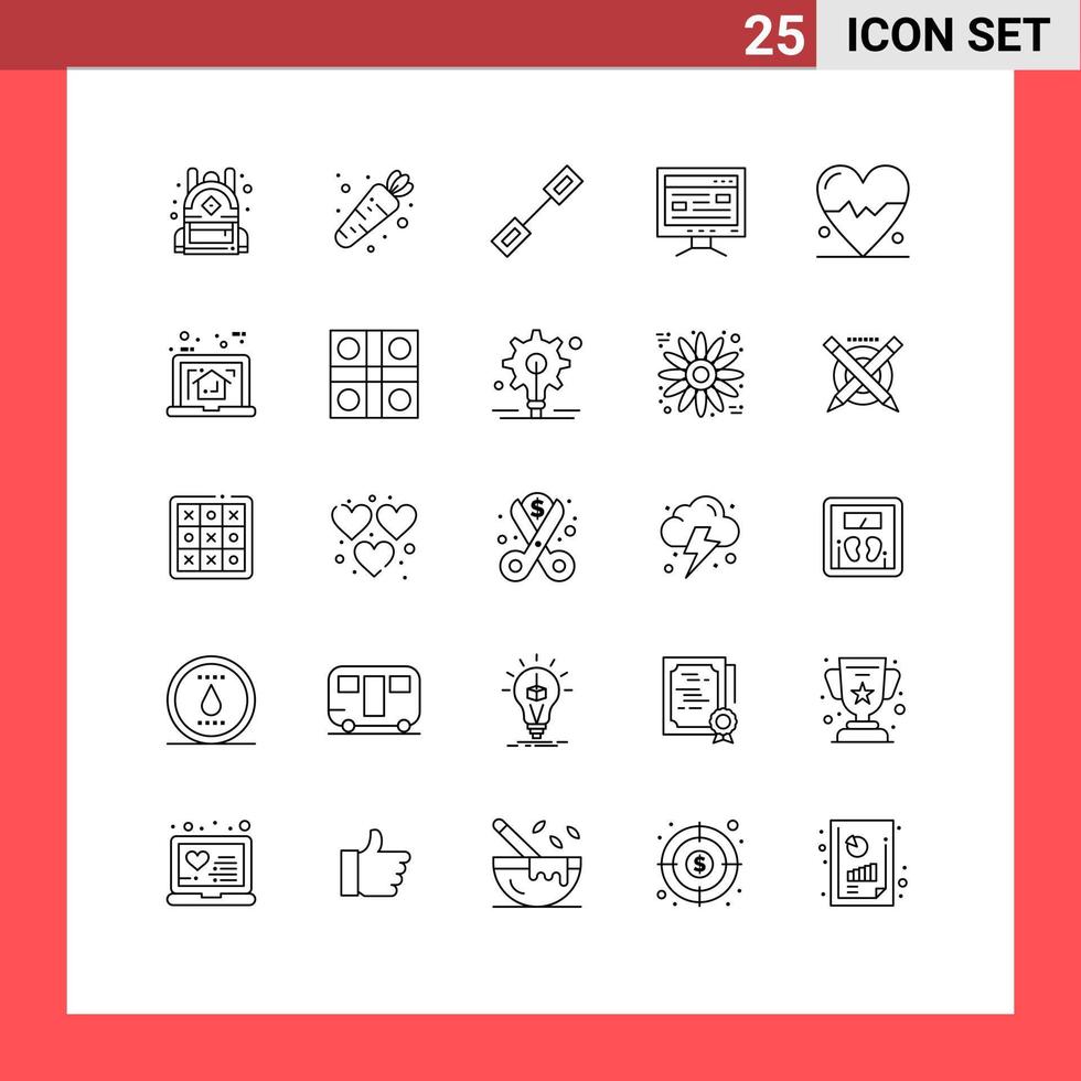 Group of 25 Lines Signs and Symbols for home heart link beat study Editable Vector Design Elements