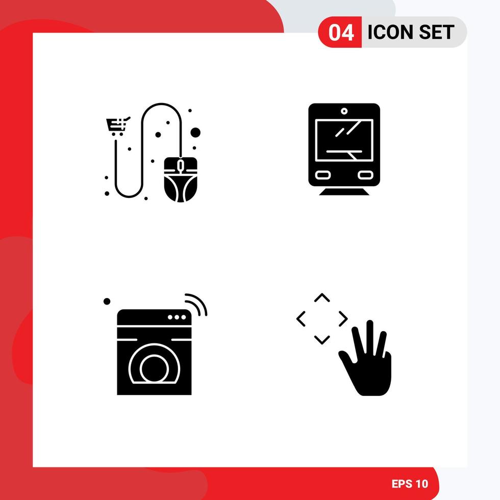 Pictogram Set of 4 Simple Solid Glyphs of cart internet mouse transport machine Editable Vector Design Elements