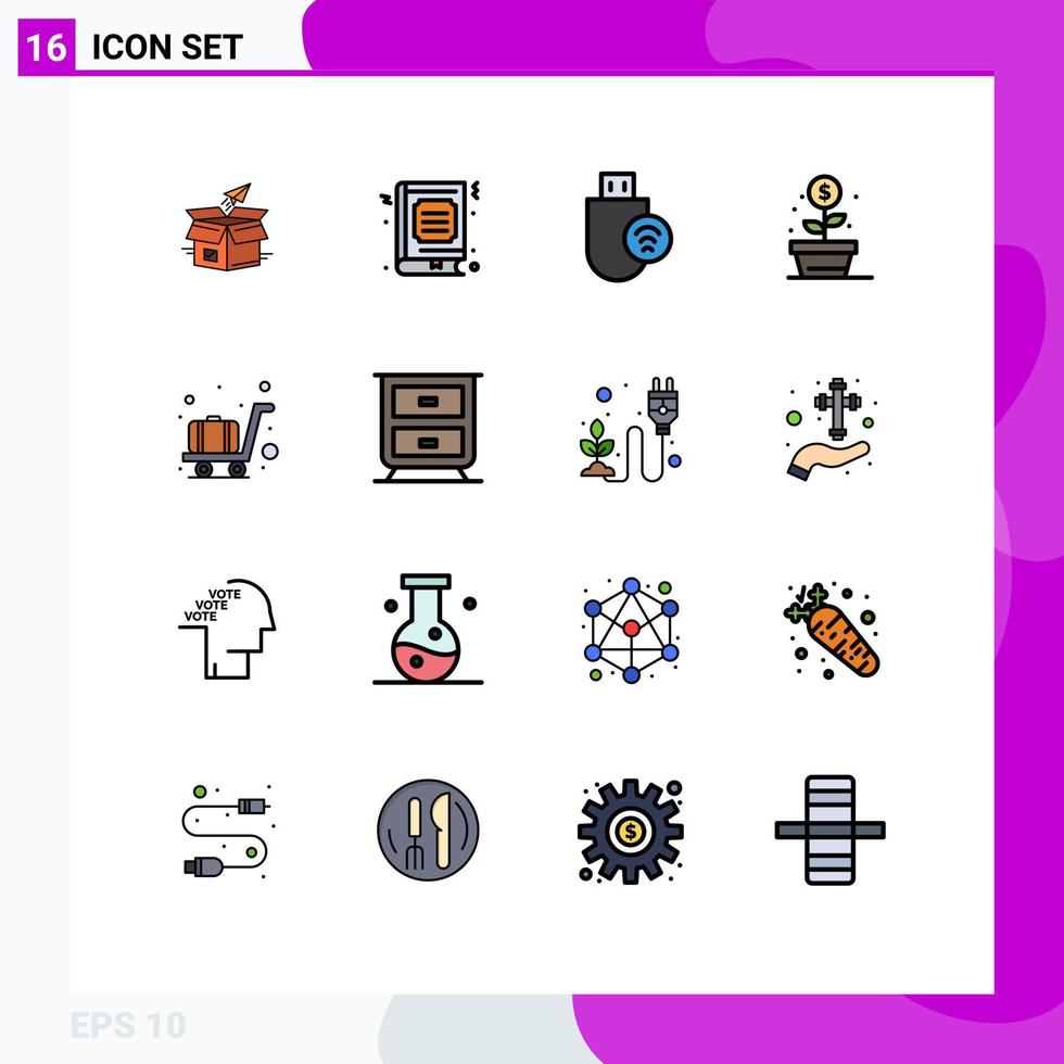 Pictogram Set of 16 Simple Flat Color Filled Lines of earnings signal bookmark hardware computers Editable Creative Vector Design Elements