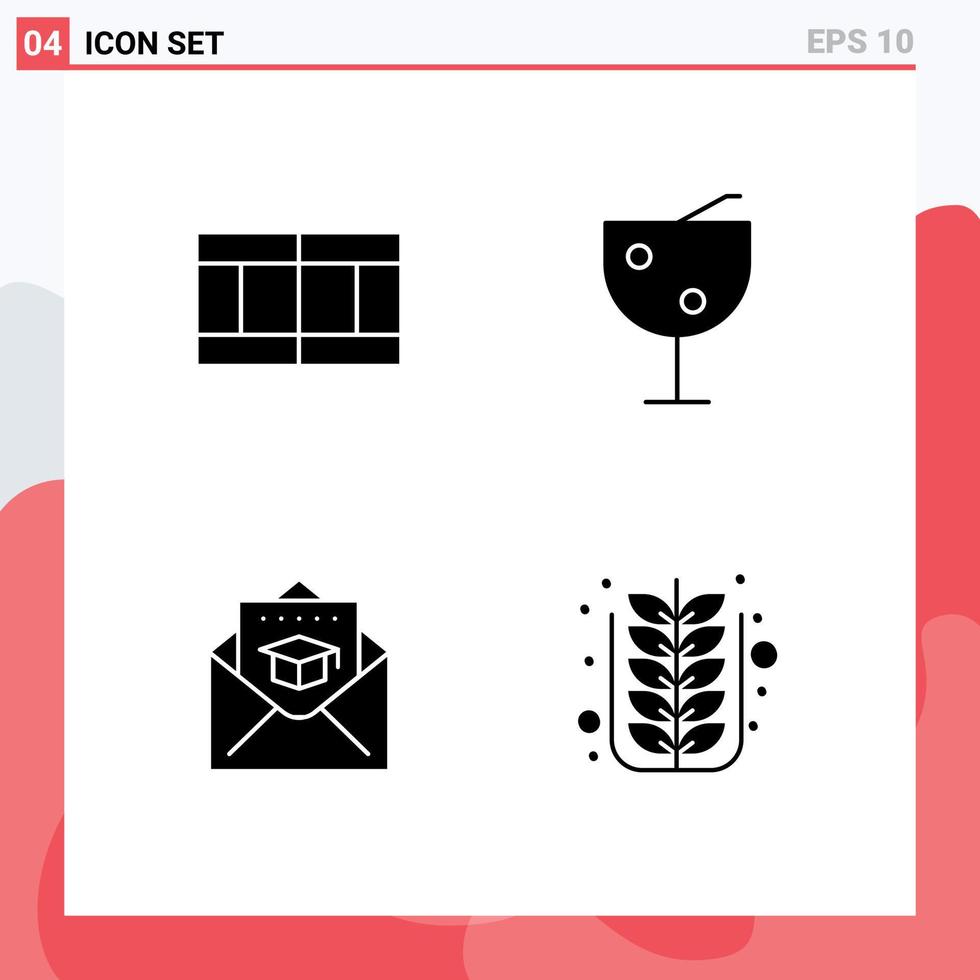 4 User Interface Solid Glyph Pack of modern Signs and Symbols of field mail fruit juice cap fall Editable Vector Design Elements