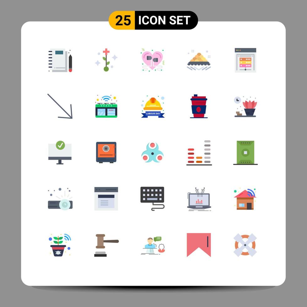 Group of 25 Flat Colors Signs and Symbols for delicious fast headphone dish romantic Editable Vector Design Elements