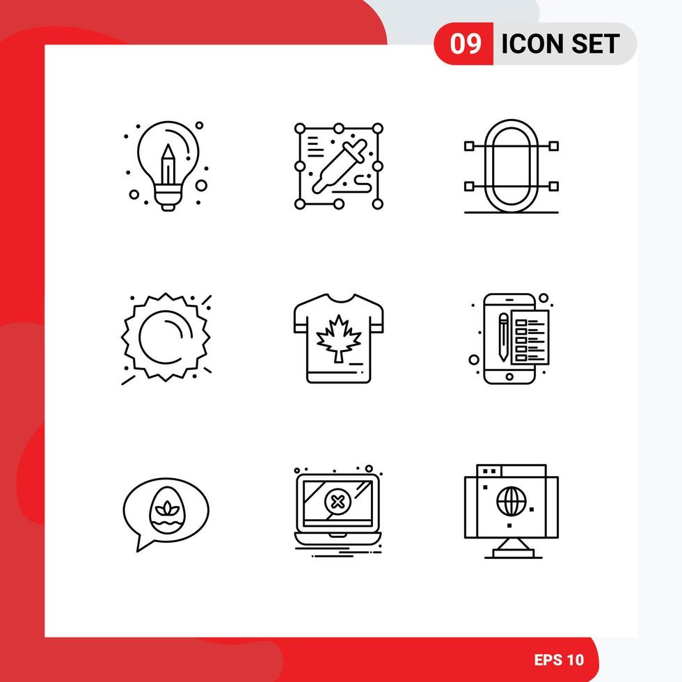 Mobile Interface Outline Set of 9 Pictograms of shirt sunny crew sun sport Editable Vector Design Elements