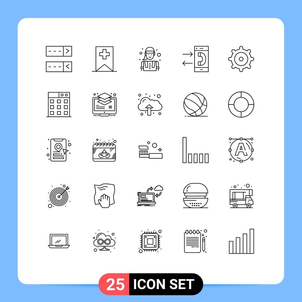 Pictogram Set of 25 Simple Lines of business gear labour outgoing contact Editable Vector Design Elements