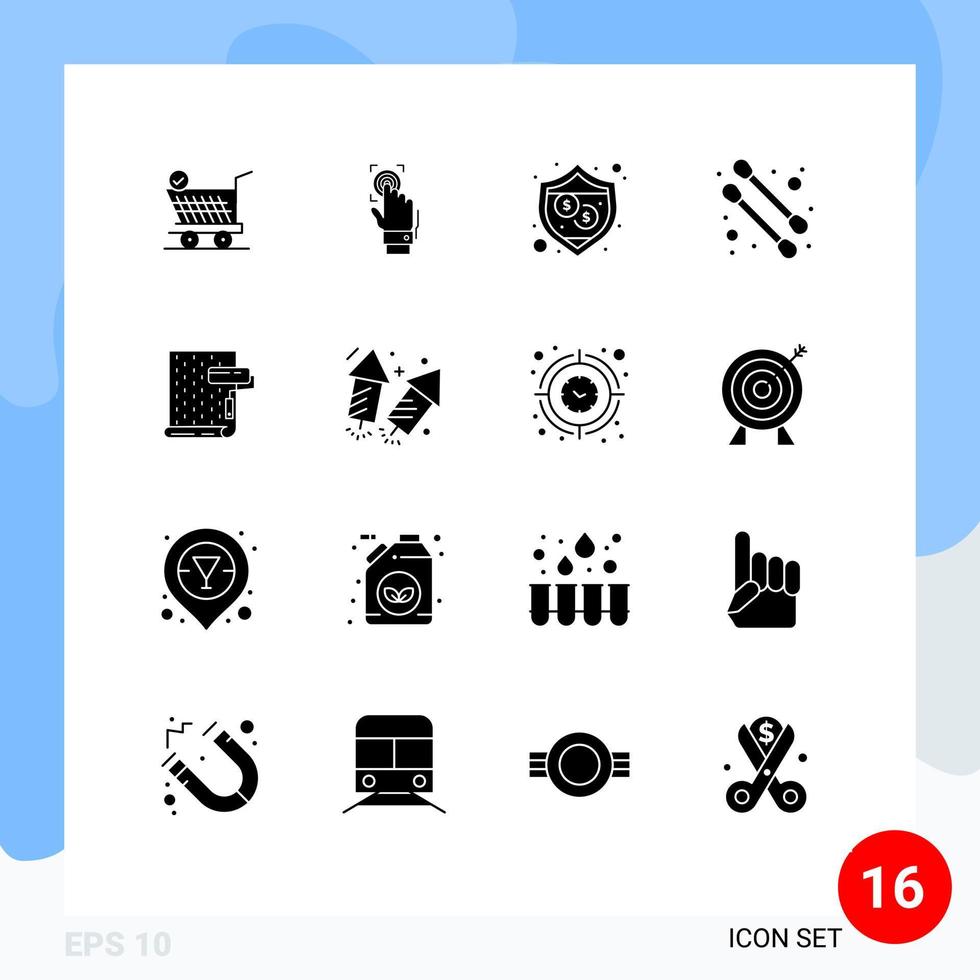 Mobile Interface Solid Glyph Set of 16 Pictograms of design paint scanner cotton swab shield Editable Vector Design Elements