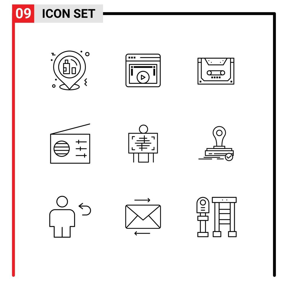 Modern Set of 9 Outlines and symbols such as xray radio video player media compact Editable Vector Design Elements