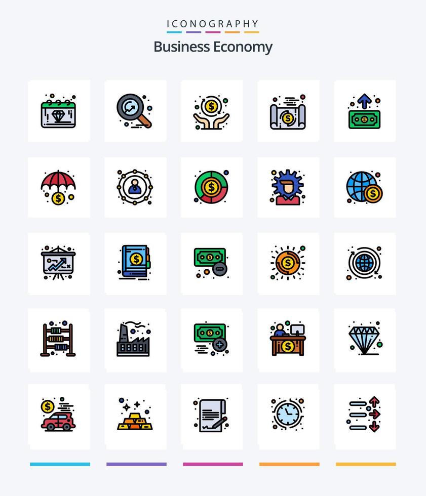 Creative Economy 25 Line FIlled icon pack  Such As travel. economy. banking. document. independence vector