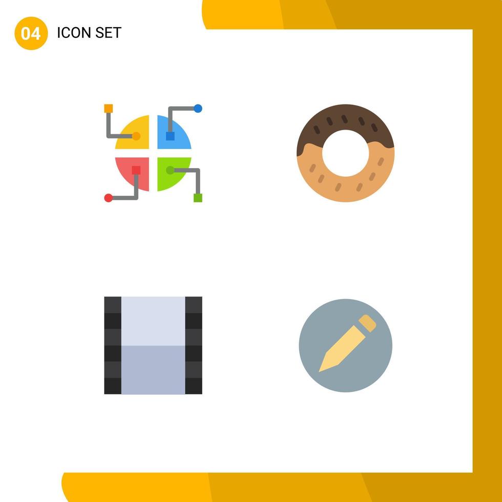 Group of 4 Flat Icons Signs and Symbols for construction pencil donut strip 5 Editable Vector Design Elements