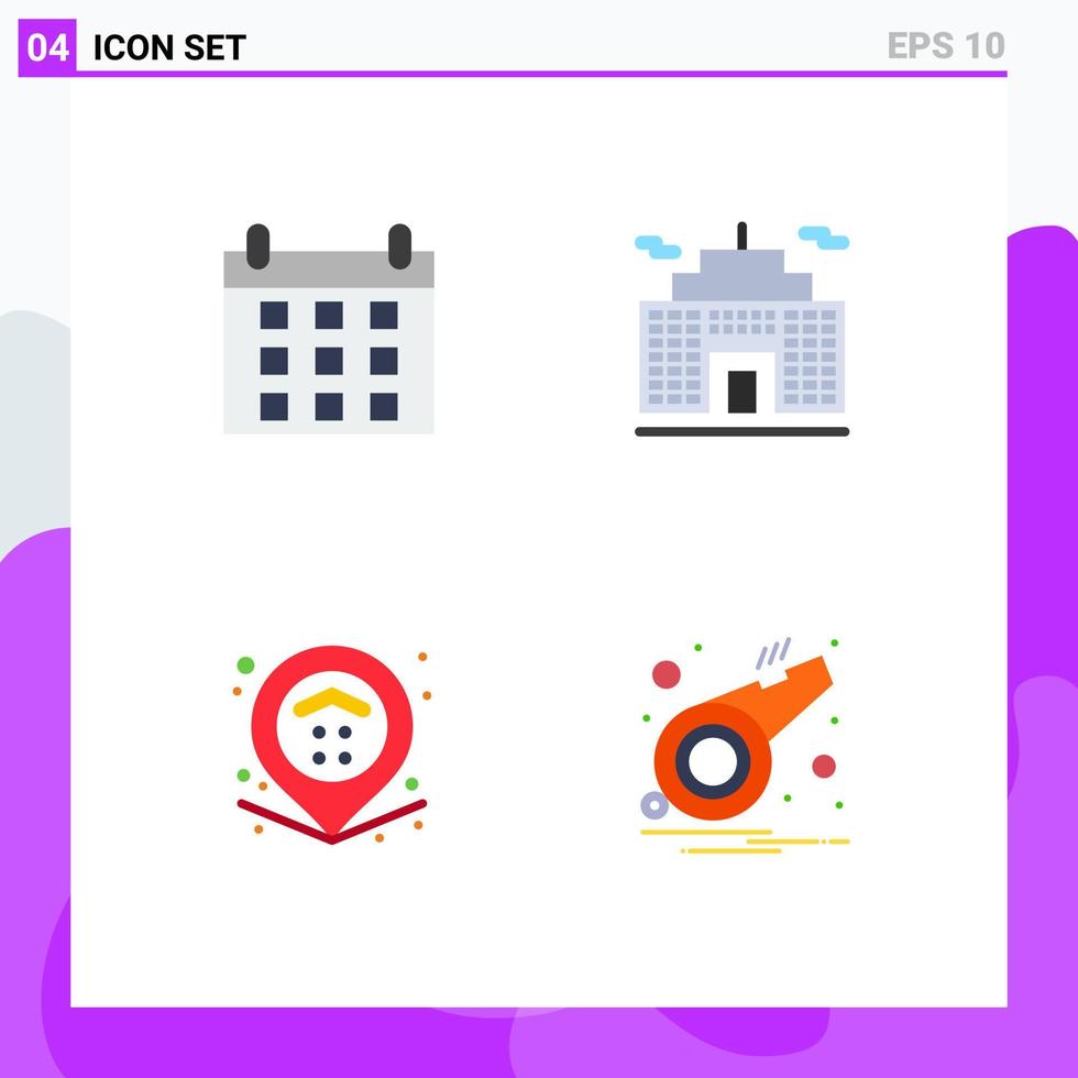 4 Universal Flat Icon Signs Symbols of calendar estate building location notification Editable Vector Design Elements