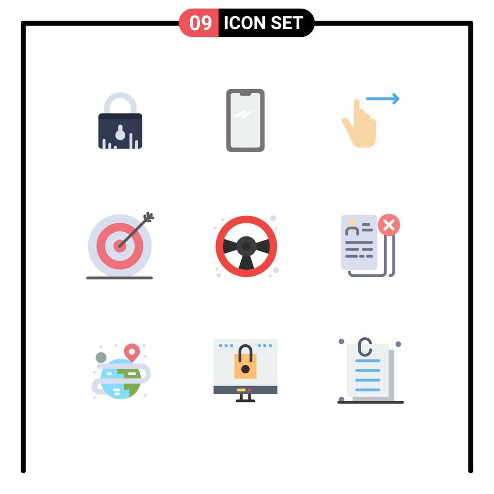 Group of 9 Flat Colors Signs and Symbols for target goal samsung creative slide Editable Vector Design Elements