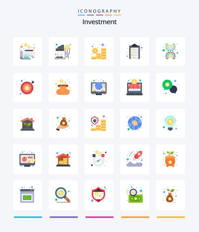 Creative Investment 25 Flat icon pack  Such As money. dollar. investment. money. clipboard vector