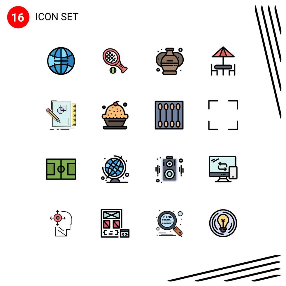 Mobile Interface Flat Color Filled Line Set of 16 Pictograms of design sketch art table dinner Editable Creative Vector Design Elements