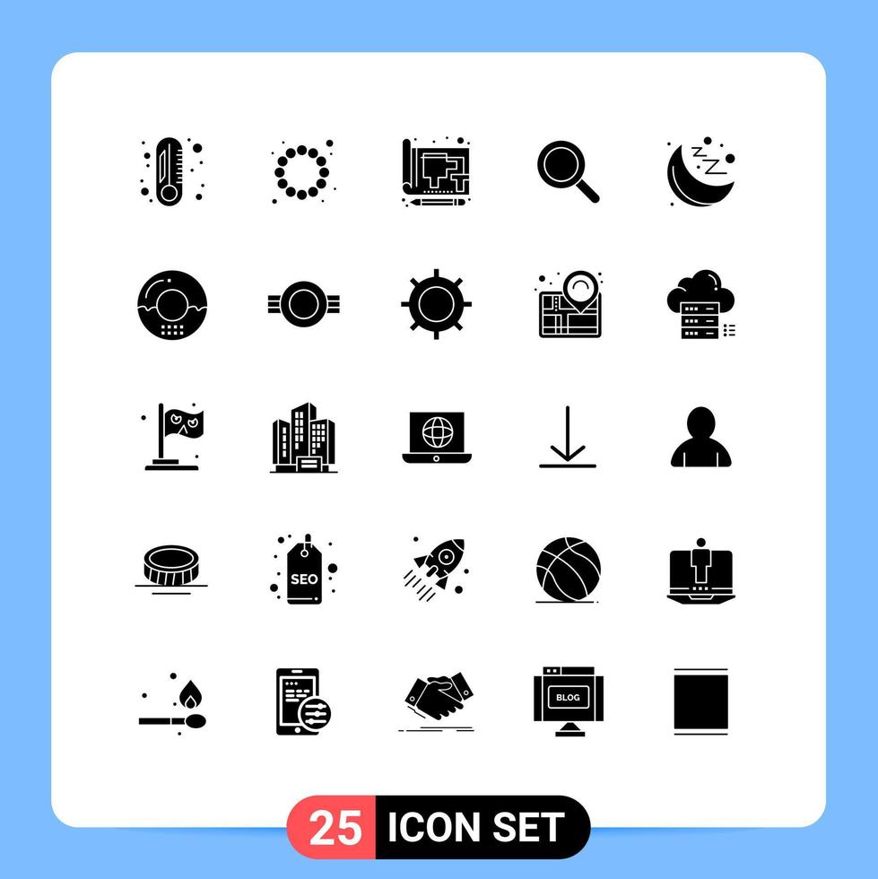 25 Thematic Vector Solid Glyphs and Editable Symbols of moon gym drawing search look Editable Vector Design Elements