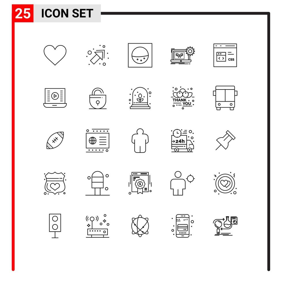 Group of 25 Modern Lines Set for develop coding washing code engineering Editable Vector Design Elements