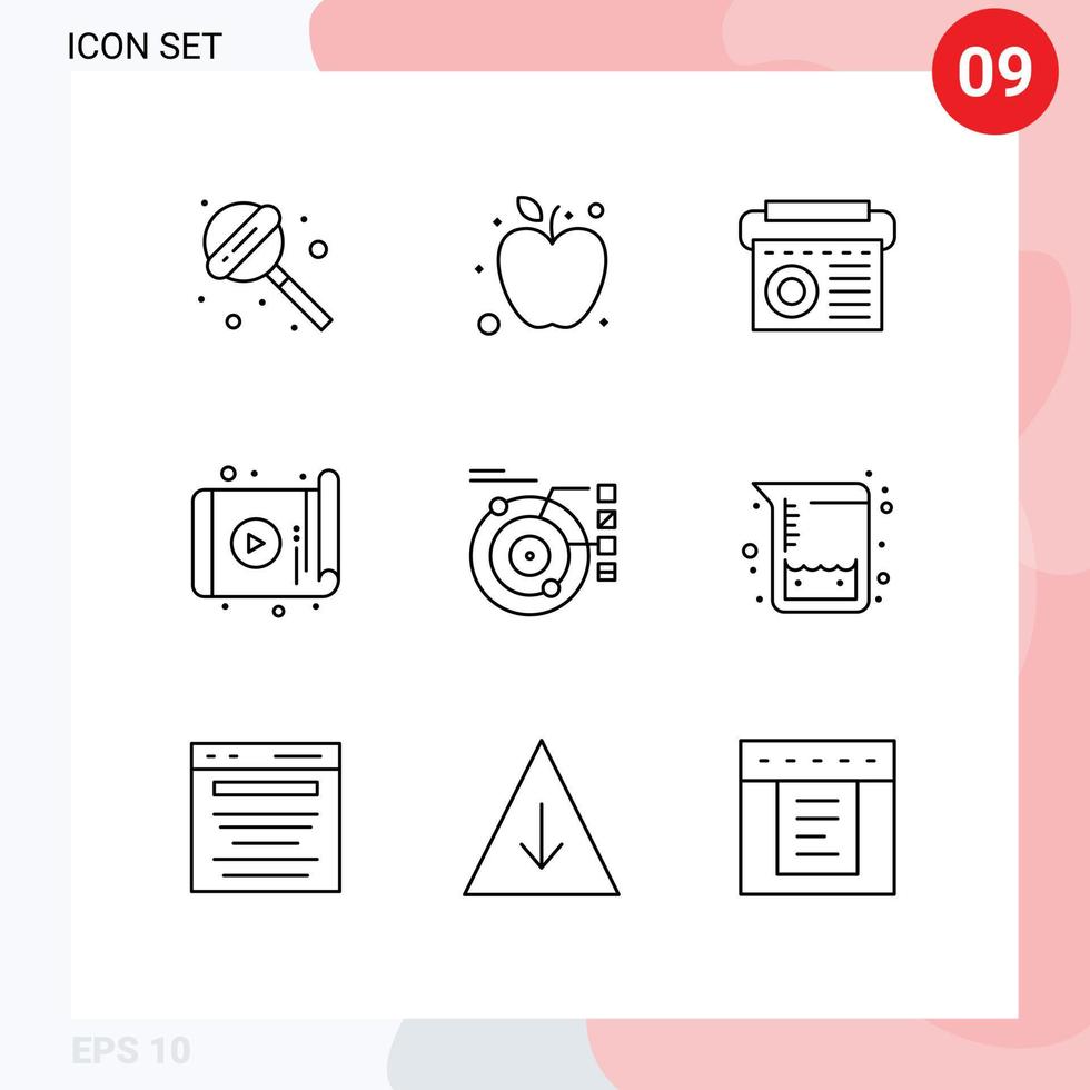 9 User Interface Outline Pack of modern Signs and Symbols of orbit data music app technology Editable Vector Design Elements