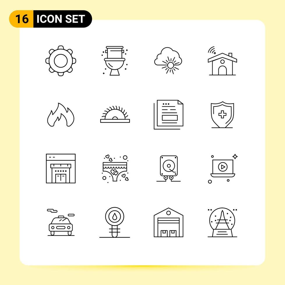 16 Universal Outlines Set for Web and Mobile Applications fire signal system service sun Editable Vector Design Elements