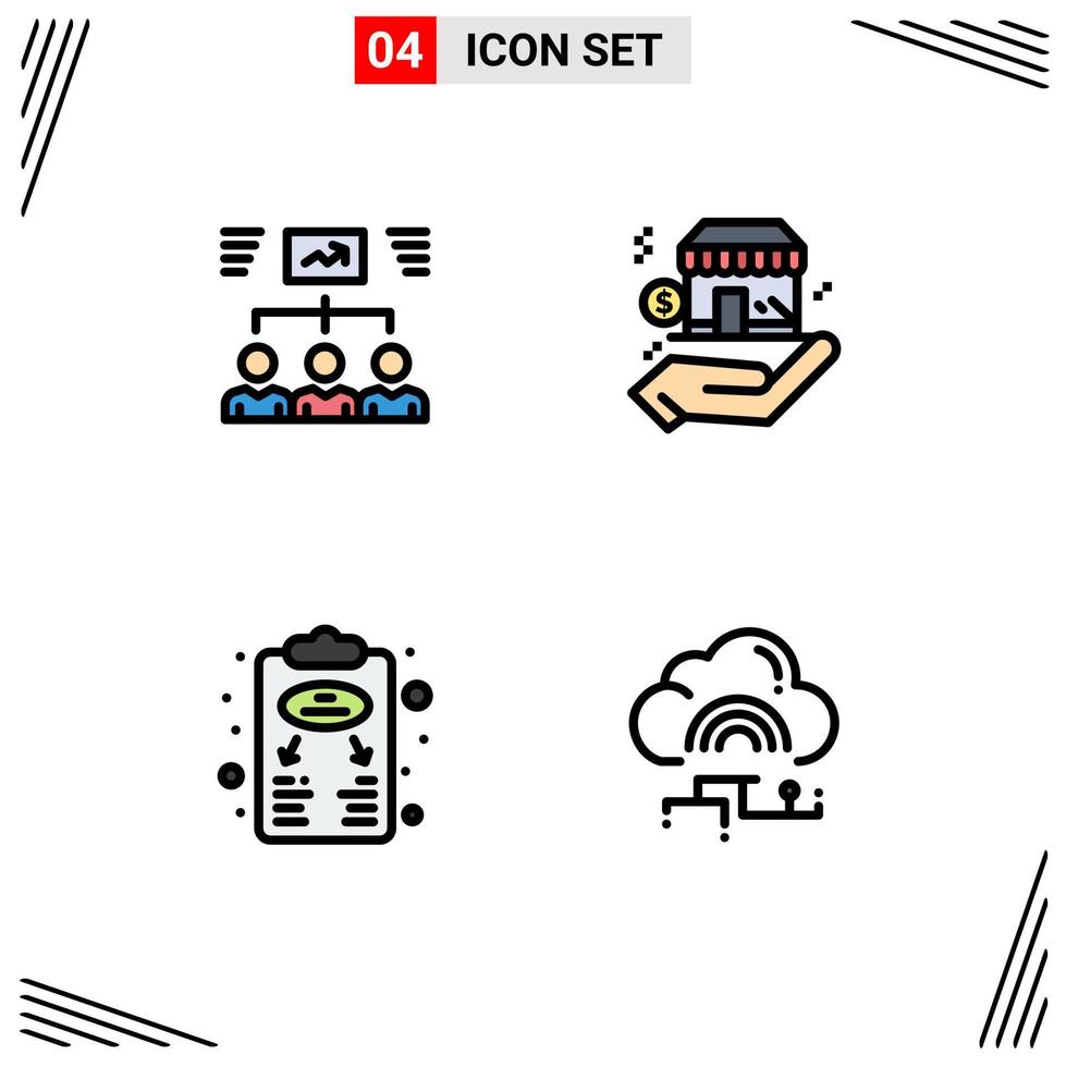 Group of 4 Modern Filledline Flat Colors Set for team business plan task safe plan Editable Vector Design Elements