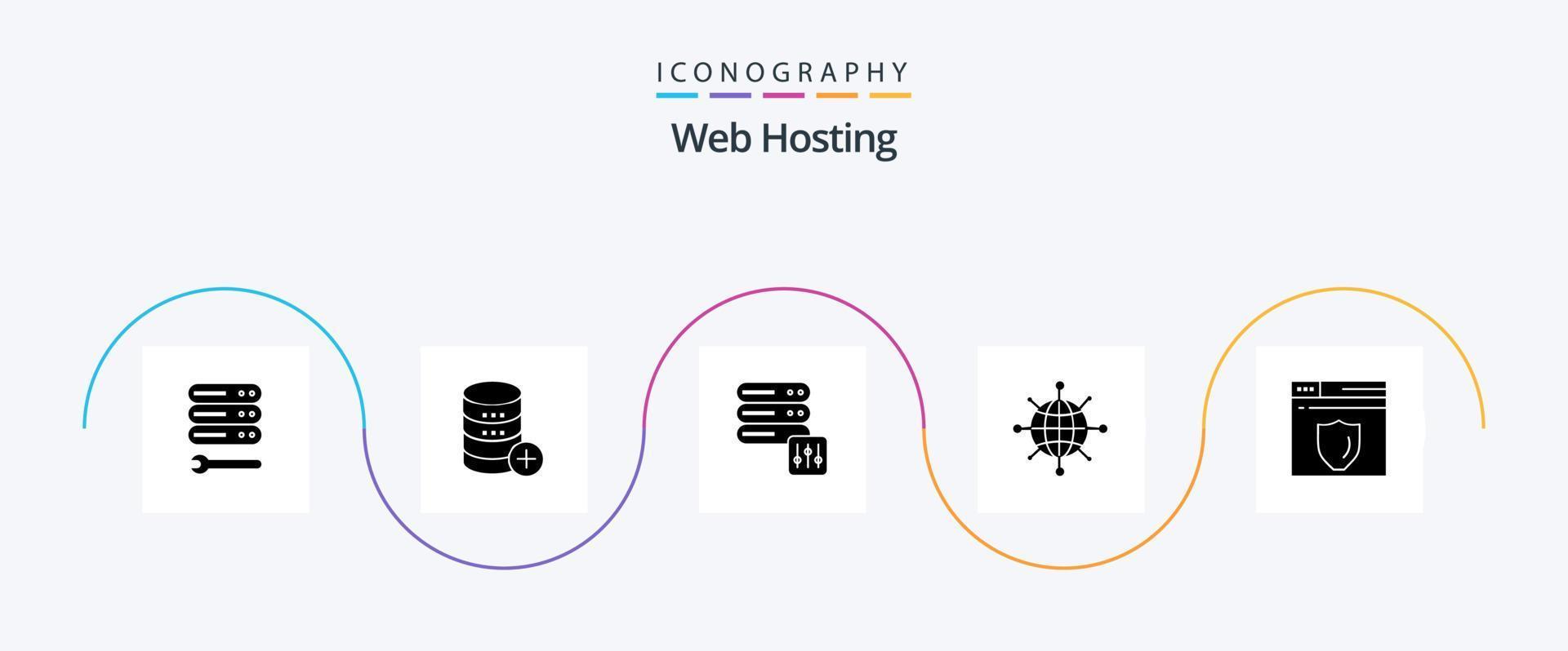 Web Hosting Glyph 5 Icon Pack Including network . sal . server. database vector