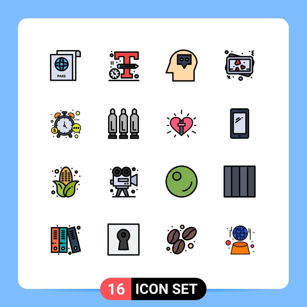 Group of 16 Flat Color Filled Lines Signs and Symbols for watch stop idea money photo Editable Creative Vector Design Elements