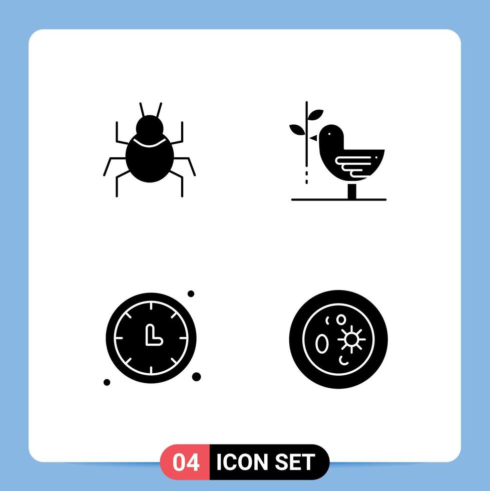Stock Vector Icon Pack of 4 Line Signs and Symbols for bug clock indian friendship time keeper Editable Vector Design Elements