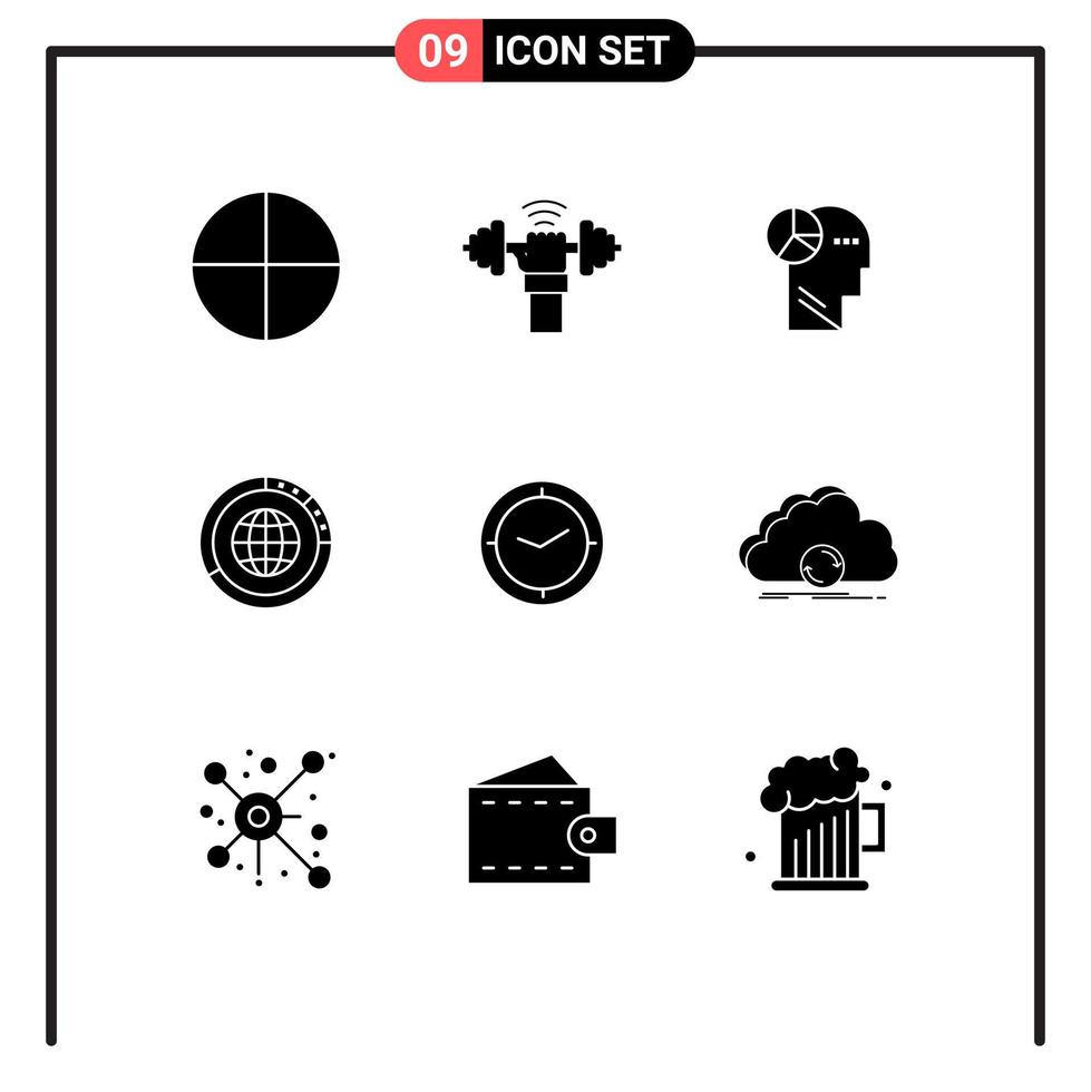 Pack of 9 creative Solid Glyphs of statistics globe graph global management Editable Vector Design Elements