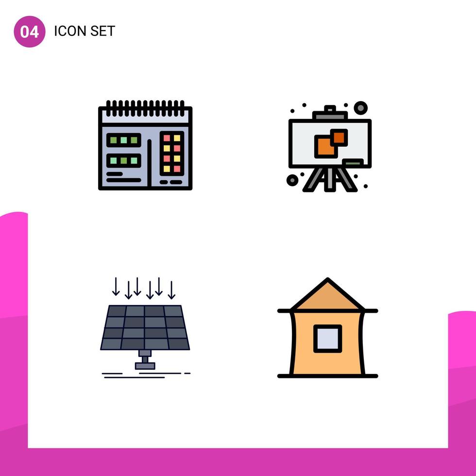 móvil interfaz línea de relleno plano color conjunto de 4 4 pictogramas de web tecnología pizarra solar edificio editable vector diseño elementos