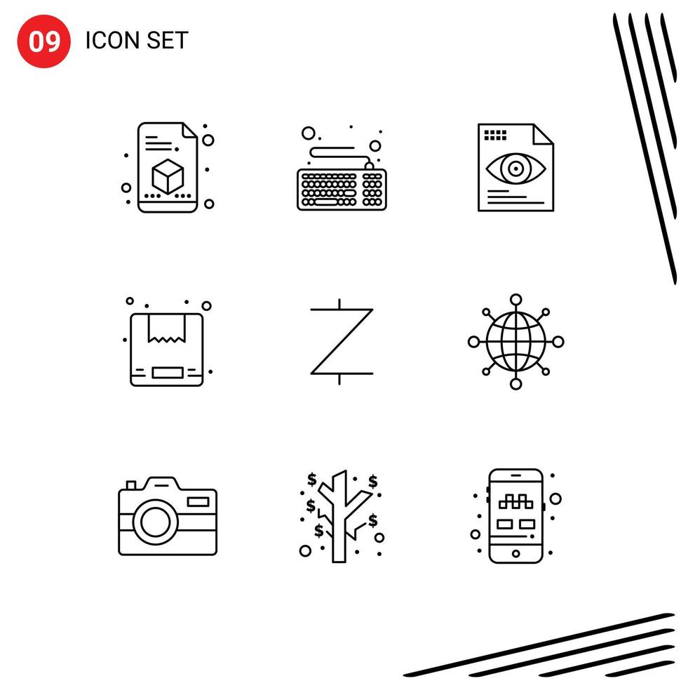 Universal Icon Symbols Group of 9 Modern Outlines of crypto currency coin text z cash delivery Editable Vector Design Elements