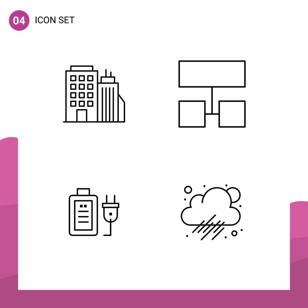 Line Pack of 4 Universal Symbols of building plug headoffice structure cloud Editable Vector Design Elements