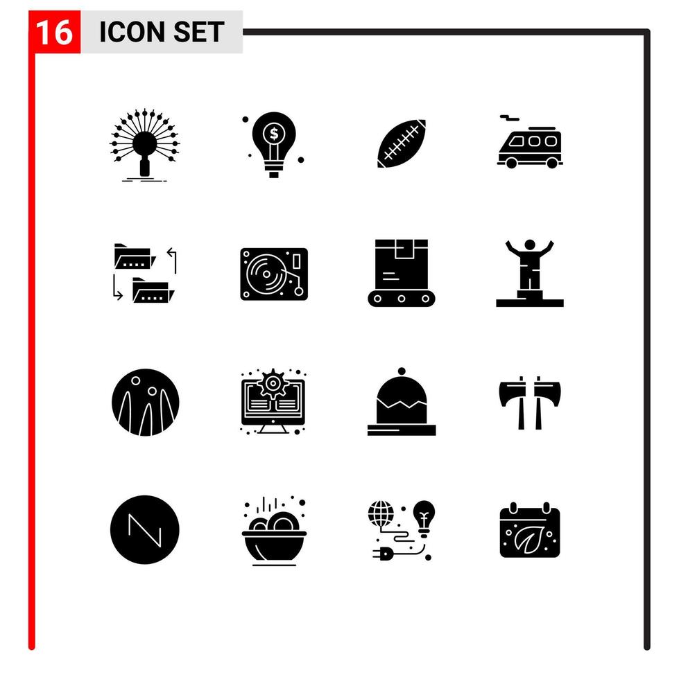 Pictogram Set of 16 Simple Solid Glyphs of bus sport investing rugby ball football Editable Vector Design Elements