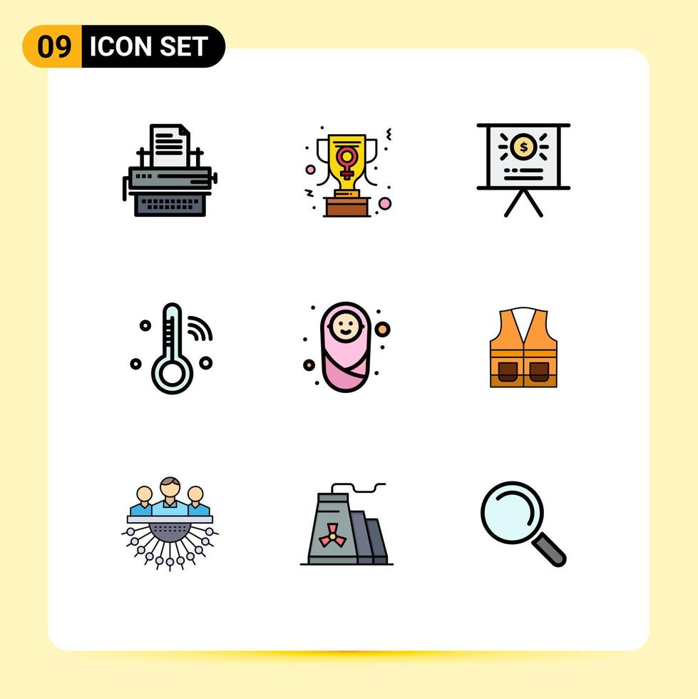 Universal Icon Symbols Group of 9 Modern Filledline Flat Colors of child thermometer women sign temperature internet of things Editable Vector Design Elements