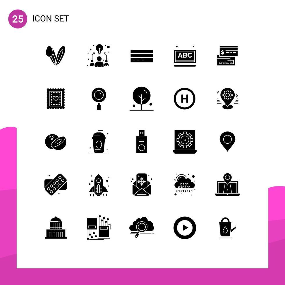 Pictogram Set of 25 Simple Solid Glyphs of school learning business abc interface Editable Vector Design Elements