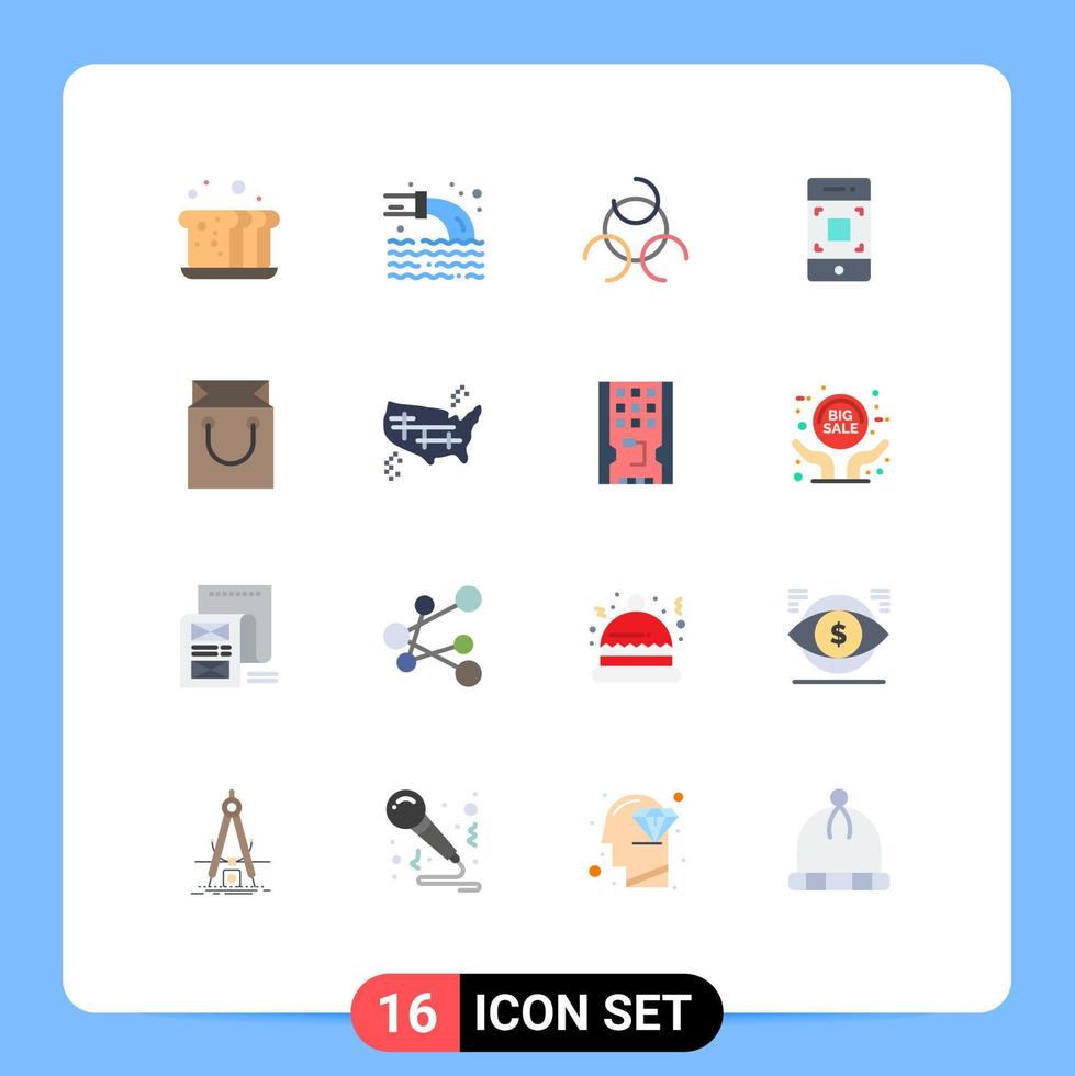 Universal Icon Symbols Group of 16 Modern Flat Colors of retail bag sewage technology mobile Editable Pack of Creative Vector Design Elements