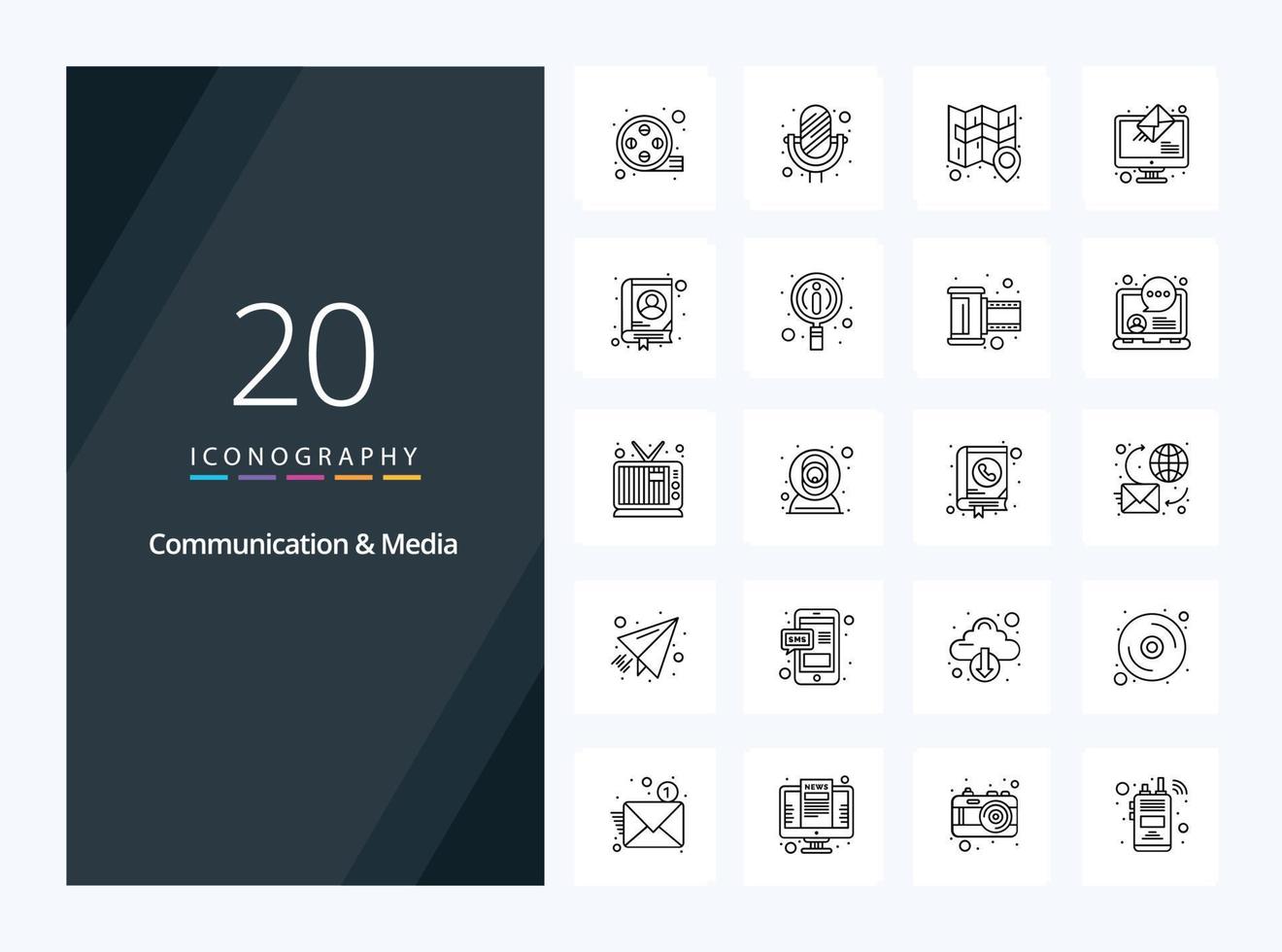 20 Communication And Media Outline icon for presentation vector