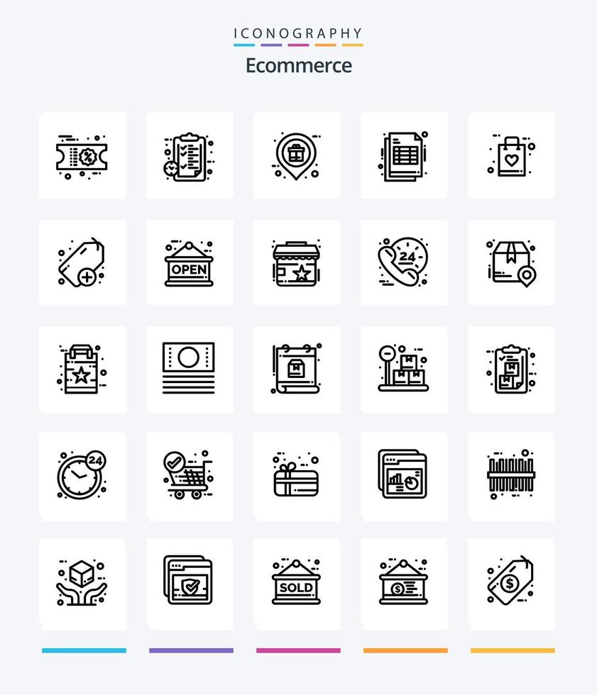 Creative Ecommerce 25 OutLine icon pack  Such As bag. invoice. holder. cheaque. shopping vector