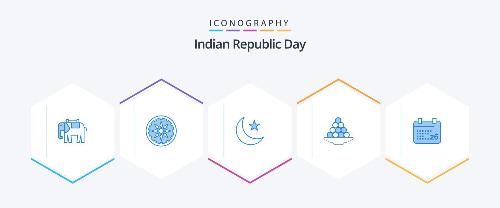 Indian Republic Day 25 Blue icon pack including treat. laddu. night. indian. delicacy vector