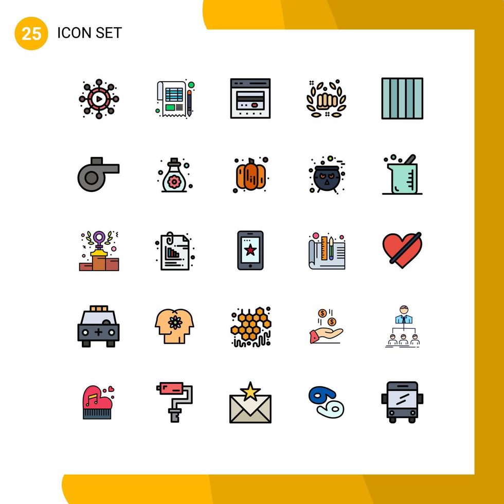25 Universal Filled line Flat Color Signs Symbols of fist punch card fight online Editable Vector Design Elements