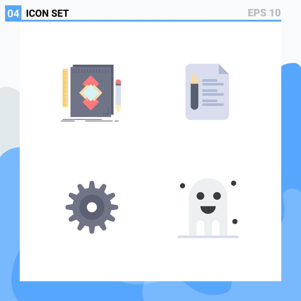 Set of 4 Vector Flat Icons on Grid for design gear draw text wheel Editable Vector Design Elements