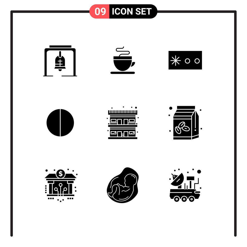 9 Thematic Vector Solid Glyphs and Editable Symbols of coffee motel protection accommodation quality Editable Vector Design Elements