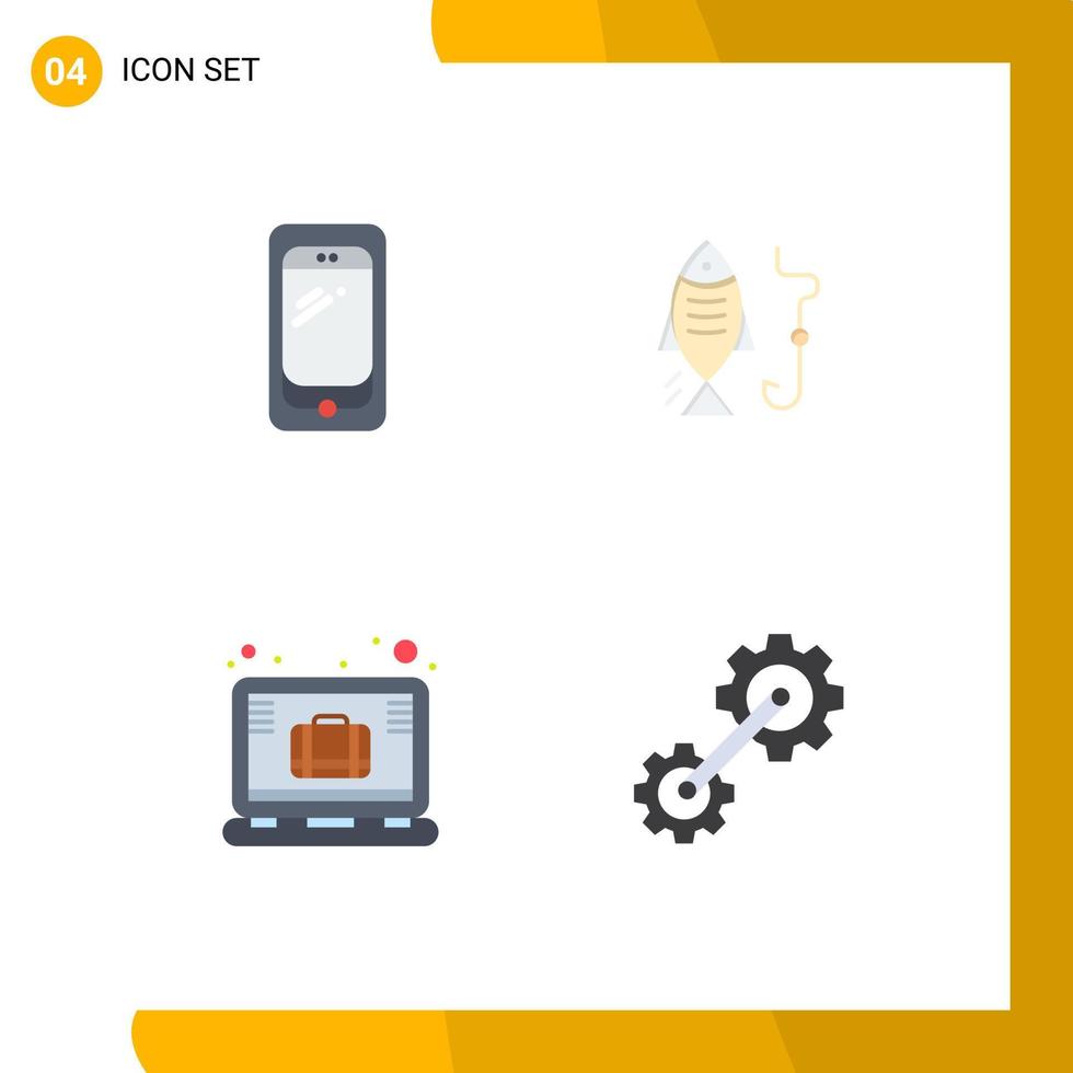 4 Thematic Vector Flat Icons and Editable Symbols of phone brief huawei fish laptop Editable Vector Design Elements