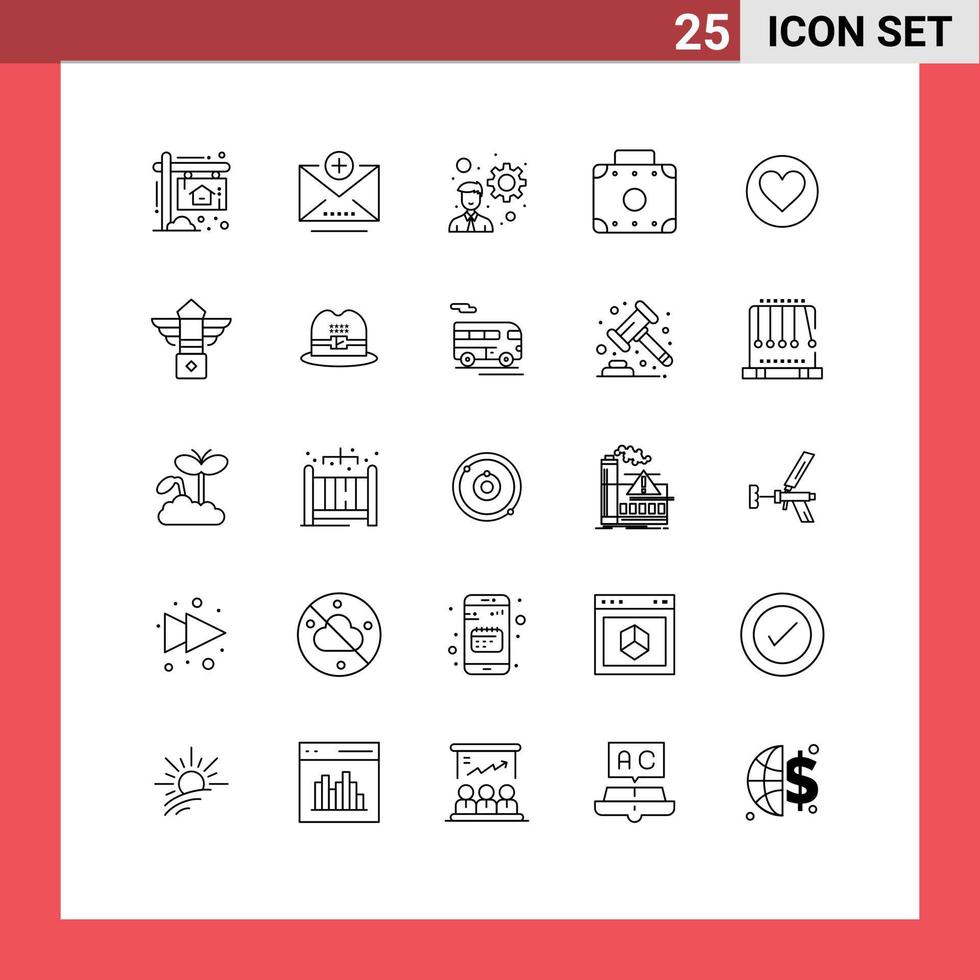 Set of 25 Vector Lines on Grid for street favorite development heart suitcase Editable Vector Design Elements