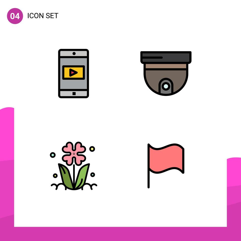 4 Filledline Flat Color concept for Websites Mobile and Apps application floral video security nature Editable Vector Design Elements