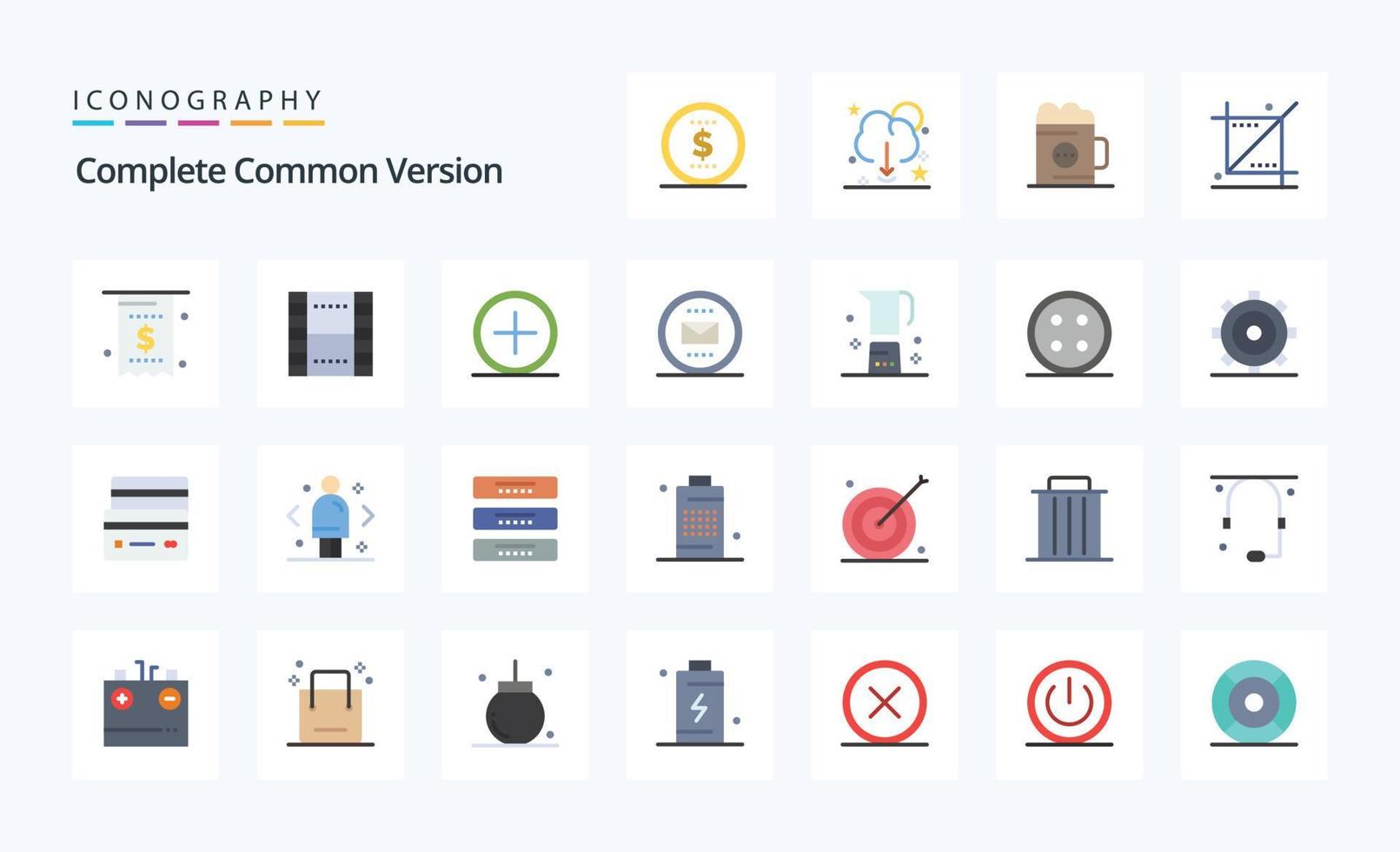 25 Complete Common Version Flat color icon pack vector