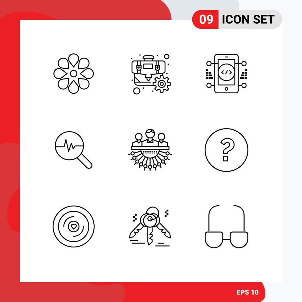 Outline Pack of 9 Universal Symbols of group search chart coding graph graphic Editable Vector Design Elements