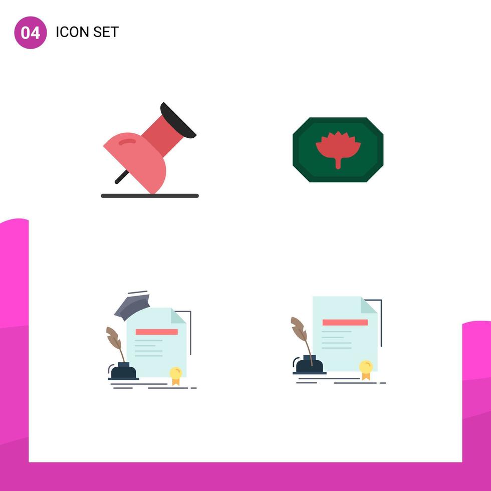 4 Universal Flat Icons Set for Web and Mobile Applications marker agreement bangladesh monogram degree paper Editable Vector Design Elements